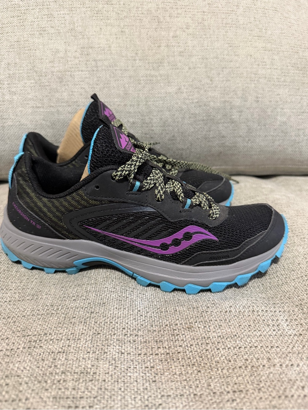 Saucony Women's Black Trail Shoes with Purple & Light Blue Accents